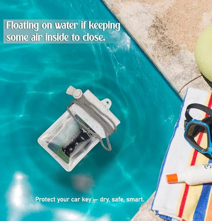 Waterproof Car Key FOB Pouch Submersible Dry Bag Holder for ID Credit Cards Cash Keys Case Swim Surf Floating Wallet - color: Black + White