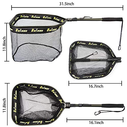 YVLEEN Floating Fishing Net - Folding Fishing Landing Net with Rubber Coating Mesh for Easy Fish Catch and Release, Fishing Net for Freshwater and Saltwater - color: C: Army Green(Fixed Pole)
