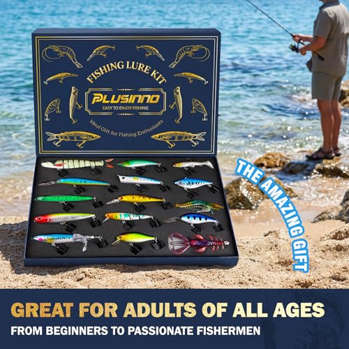 PLUSINNO Fishing Lures - Tackle Box, Bass Fishing Lures for Freshwater and Saltwater, Trout Fishing Gear & Bait, Fishing Gifts for Men,Father - color: Bass/Trout fishing lures-A