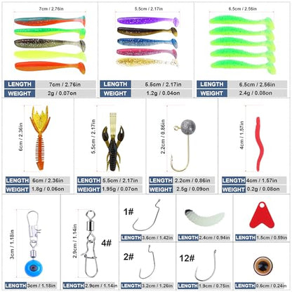 220 Pcs Fishing Lures Equipment Tackle Gear Box for Bass, Fish Kit with Soft Lures,Hooks, Accessories Tools,Frog,Worms,Plastic Bait, Swimbait,Crappie Jigs,Crankbaits, Gifts for Men