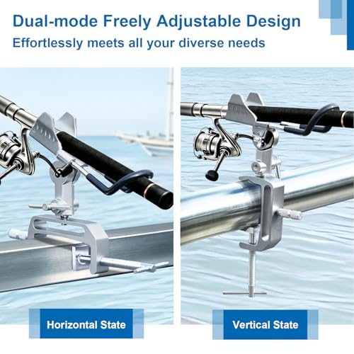 2 Pack Fishing Rod Holders for Boat, 360° Adjustable Stainless Steel , Compatible with Round/Square Rail & Boat Gunwale, Marine Grade Fishing Rod Mount for Boat Kayak - color: Silver