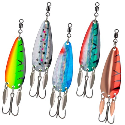 THKFISH 5pcs Saltwater Fishing Lures, Fishing Spoons with Durable Treble Hooks, Jigs Lure for Tuna Salmon Grouper, Sea Fish Jigging Lure, Trolling Spoon for Bass Fish with Tackle Box - color: C-1/2oz-5pcs