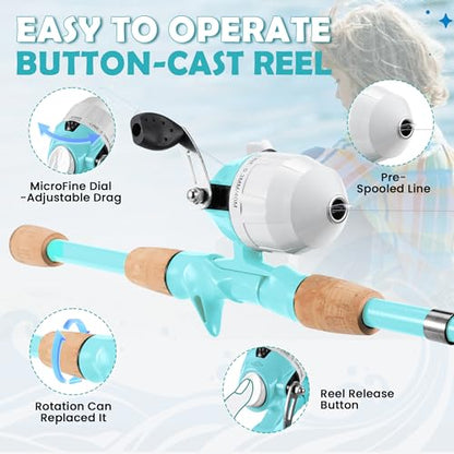 Kids Fishing Pole, Portable Telescopic Kids Fishing Poles for Boys Girls Youth, Fishing Rod and Reel Combo - color: Mint Blue