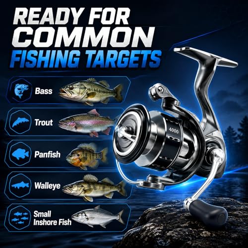 3000 Spinning Reel, 5.2:1 Gear Ratio, CNC Aluminum Spool, 5+1 BB | Lightweight Spinning Reel with 5.2 to 1 Gear Ratio 5 Plus 1 Bearings CNC Aluminum Spool and Reversible Screw In Handle