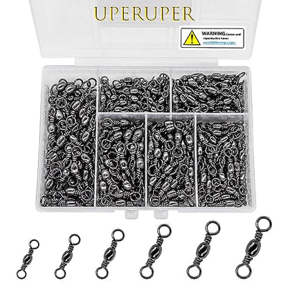 Fishing Barrel Swivels Kit, 300pcs Stainless Steel Rolling Bearing Snap Connector for Saltwater Freshwater Fishing#2#3#4#5#6#7 - style: B Style: 6 Sizes - 300pcs