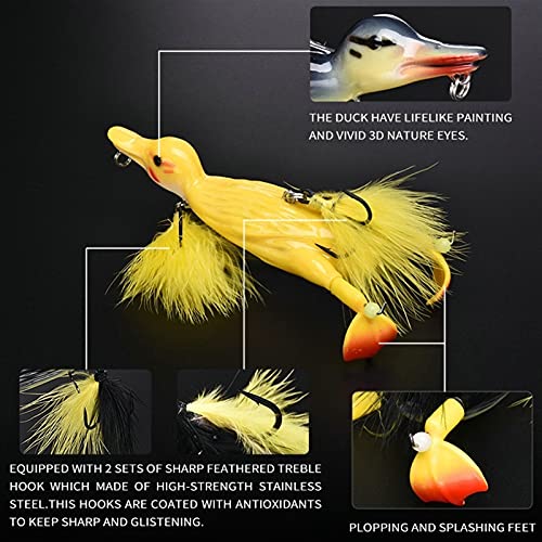 1piece 3D Duck Topwater Fishing Lure Yellow Duckling Floating Artificial Bait Plopping and Splashing Feet Hard Fishing Tackle Geer 12cm 28g - color: Yellow B