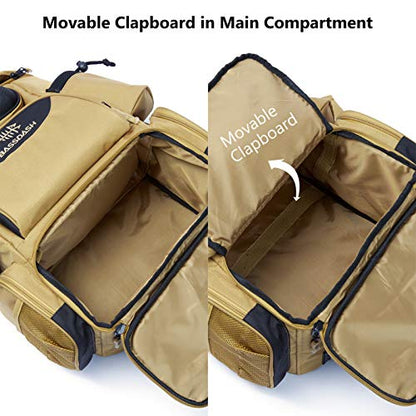BASSDASH Fishing Tackle Backpack Water Resistant Tactical Bag Soft Tackle Box with Rod Holder and Protective Rain Cover - color: British Khaki Backpack [3600] With 3 Trays