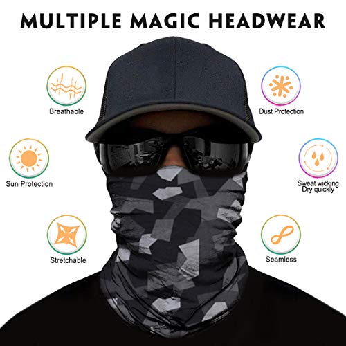 Venswell Neck Gaiter Face Mask Men Women,Seamless Bandana Rave Face Cover Scarf Mask,Balaclava,Headband, Head Wrap,Headwear - color: A-black Series 3
