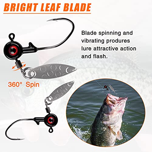 Crappie Jig Heads Fishing Lures Kit, 15pcs Underspin Jig Heads with Spinner Blade Crappie Lures Eye Ball Head Painted Fishing Jigs for Bass, Trout, Panfish, Sunfish - color: Black, size: 3/16oz