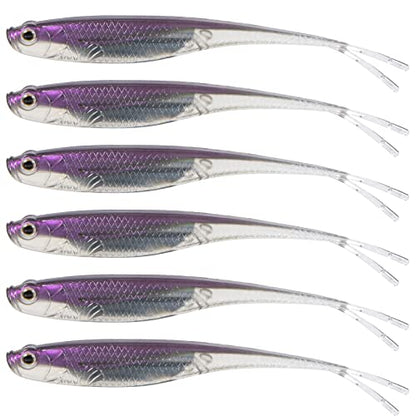 Dr.Fish Soft Plastic Baits, Fork Tail Soft Jerkbait Minnow Lures, 3 to 4-3/4 Inches Soft Swimbaits Jerk Shad Baits Crappie Bass Fishing Lures - color: Purple, size: 4"-5 Pack