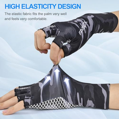 Fly Fishing Gloves Men Sun Sleeves Fingerless UPF Camo Quick-Drying UV Sun Protection for Kayak Rowing Adults Women - color: Black Camo, size: X-Large