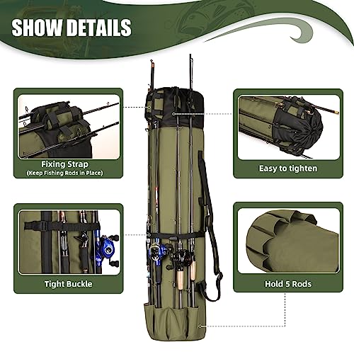 Fishing Pole Bag Rod Case, Folding Fishing Pole Bag Fishing Gear - color: Green