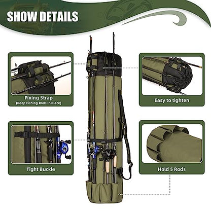 Fishing Pole Bag Rod Case, Folding Fishing Pole Bag Fishing Gear - color: Green
