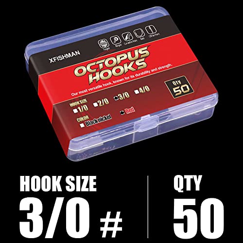 Octopus-Hook-Fishing-Beak-Circle-Hooks-Freshwater-Red-Black-100-50 Pack - color: 1-Red, size: Size:3/0 50-Pack