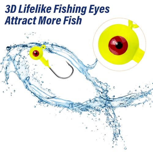 Alwonder 10-Pack Round Fishing Jig Heads, Bass Ball Jigs Hooks 3D Eyes High Carbon Steel 1/8-1/2OZ Pompano Jig Head Saltwater Freshwater Jigs Heads for Fishing Pompano Bass Trout Walleye Striper - color: Yellow, size: 1/2oz