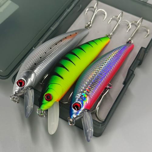 3pcs Heavy Minnow Tuna Fishing Lure Artificial Hard Baits Sinking Saltwater Seabass Wobbler Fish Baits Pesca Strong Treble Hooks Wobbler Jerkbait Swimbait AH1340 - color: AH1340A-5.1'' 1.4oz