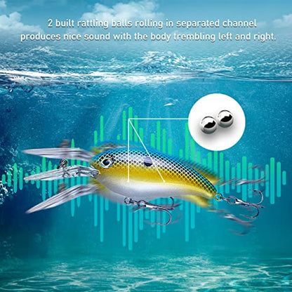 Crankbait Crank Bait Bass Fishing Lures, Square Bill Crank baits for Bass，Deep Diving Crankbaits，Fly Fishing Lures for Freshwater/Saltwater Trout Bass Snapper Walleye Crappie