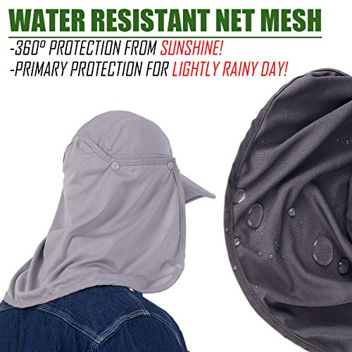 USHAKE Sun Cap Fishing Hat Baseball Cap with Face Neck Cover Flap - color: Light Grey-1