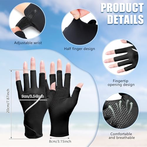 Loopeer 2 Pair Women Sunblock Fingerless Gloves UV Sun Protection UPF 50+ Non Slip Touchscreen Gloves for Summer Driving Manicures - color: Black, Pink