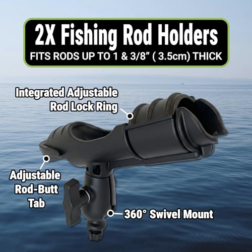 SUP Angler Lite Universal Paddle Board Mount with Paddle Board Fishing Rod Holders, Phone Holders, Cup Holders; Paddle Board Accessories - style: 2 Rod Holders / 1 Phone Case