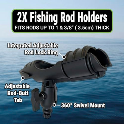 SUP Angler Lite Universal Paddle Board Mount with Paddle Board Fishing Rod Holders, Phone Holders, Cup Holders; Paddle Board Accessories - style: 2 Rod Holders / 1 Phone Case