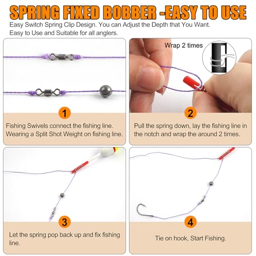 Fishing Bobber Floats Kit 96pcs Slip Bobbers Rig Kit Spring Oval Stick Fishing Floats and Bobbers Fishing Swivels Split Shot Weights for Crappie Catfish Trout Bass Fishing
