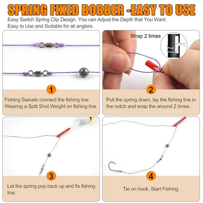 Fishing Bobber Floats Kit 96pcs Slip Bobbers Rig Kit Spring Oval Stick Fishing Floats and Bobbers Fishing Swivels Split Shot Weights for Crappie Catfish Trout Bass Fishing