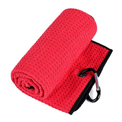 Mile High Life Microfiber Waffle Pattern Golf Towel | Club Groove Cleaner Brush | Foldable Divot Tool with Magnetic Ball Marker (Red Towel/Brush/Curve Divot) - color: Red Towel/Brush/Curve Divot