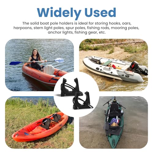 Boat Hook Holder, for Gaff, Oar, Paddle, Anchor Pole, Pushrods | Push Pole Holders, Quick Release Rubber Spring Clamp Oar Holder with Rubber Spring Straps,2 Pack, Fits 3/4"-2" Diameters