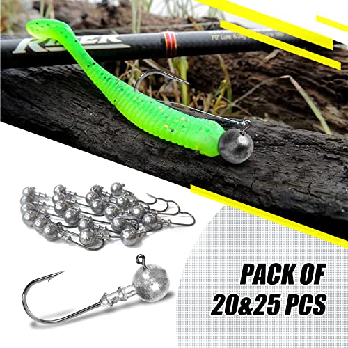 AMYSPORTS Bass Saltwater Jig Head Hooks Freshwater Sharp Jig Hooks Lead Round Ball Fishing Jigs Lead 1/8oz-1/2oz - size: Size3 (1/4oz.) 25 pcs
