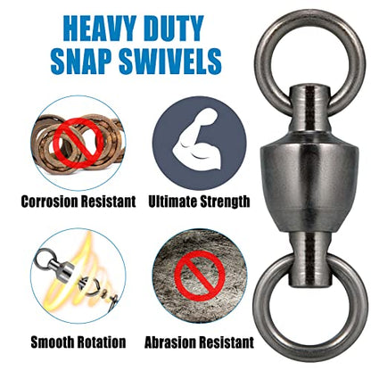 Dr.Fish 20 Pack Ball Bearing Fishing Swivels, Swivels Fishing Tackle Saltwater, Freshwater Stainless Heavy Duty Lure Leader Line Connector #8 - size: #8-390LB(1.34")