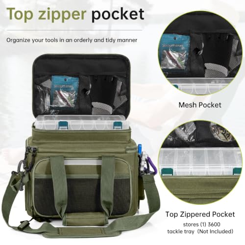 Fishing Tackle Bag - Holds 3400-3600 Size Tackle Boxes -Saltwater & Freshwater Fishing Bags - Padded Shoulder Strap Fishing Bags(Green) (Bag Only) - color: Green