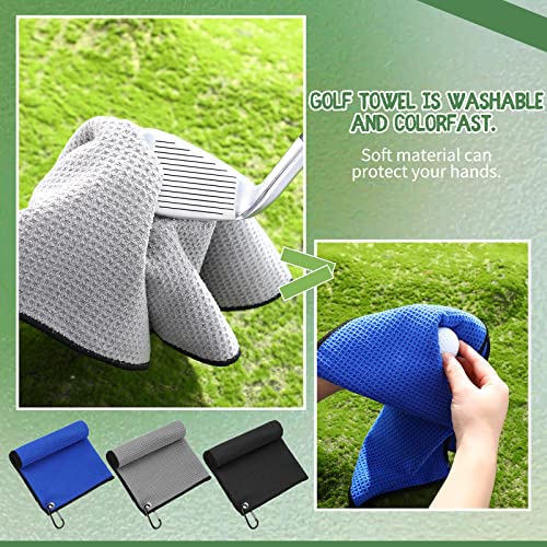 Batiyeer 30 Pcs Bulk Golf Towels for Golf Bags 16'' x 16'' Microfiber Fabric Golf Towel Waffle Pattern with Clip for Bags Men Mini Tournament Fitness Yoga Camping(Black, Blue, Gray) - color: Black, Blue, Gray