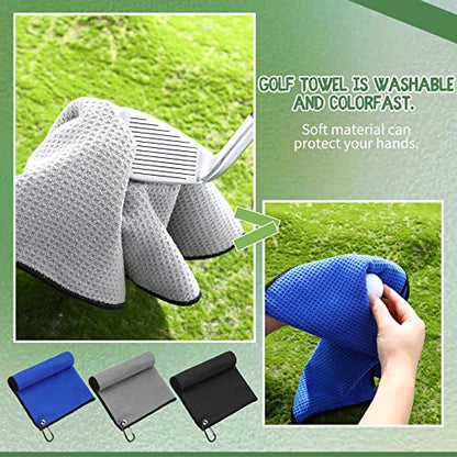 Batiyeer 30 Pcs Bulk Golf Towels for Golf Bags 16'' x 16'' Microfiber Fabric Golf Towel Waffle Pattern with Clip for Bags Men Mini Tournament Fitness Yoga Camping(Black, Blue, Gray) - color: Black, Blue, Gray