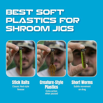 Reaction Tackle Mushroom Jig Heads for Ned Rig Finesse Bass Fishing, Stand-Up Design with Standard and EWG Hook Options (25-Pack) - color: Green Pumpkin, size: 1/8 Oz