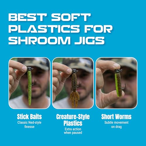 Reaction Tackle Mushroom Jig Heads for Ned Rig Finesse Bass Fishing, Stand-Up Design with Standard and EWG Hook Options (25-Pack) - color: Black EWG, size: 1/16 Oz