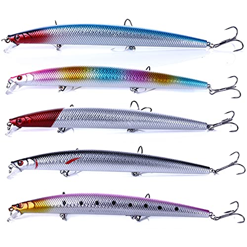 Jerk Baits for Bass Fishing, Jerkbait Fishing Lures, Minnow Lures Jerk Bait for Freshwater/Saltwater Fishing Lures for Trout Pike, 5pcs/10pcs with Box - color: K:7.08in/0.9oz/5pcs