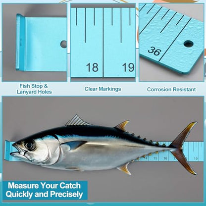 Zonon Fish Measuring Board 36" Long x 2" Wide x 1/8" Thick Anodized Aluminum Fish Ruler Aqua Blue Corrosion Resistant Boat Measuring Tool for Fishing Competition Fresh and Salt Water