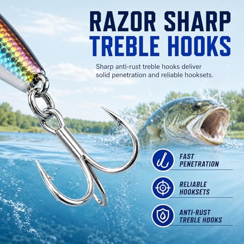 5PCS Sinking Jerkbait Fishing Lures, Long Casting Minnow Hard Baits with Realistic Swimming Action, Freshwater Fishing Lure Set for Bass, Trout, Walleye and Pike - size: 3.35"