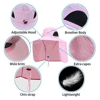 Sun Blocker Hats Outdoor Sun Protection Fishing Cap with Neck Flap Large Brim Outdoor Hat - color: Pink