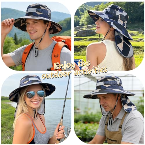 Sun Hats for Men Women, UPF50+ Protection Safari Hat,Wide Brim Fishing Hat with Neck Flap,Bucket Hats for Beach Hiking - color: Camobeige