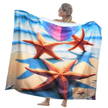 Catalonia Hooded Towel for Adults, Quick-Dry Beach Poncho with Hood, Sand-Free Summer Gift - color: Starfish
