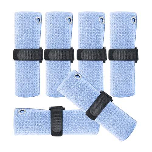 6 Pack Microfiber Golf Towel (13" X 13") with Carabiner Clip, Microfiber Cleaning Cloth,Waffle Pattern (Blue, 13" X 13") - color: Blue