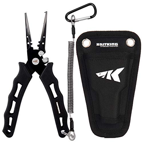 KastKing Cutthroat 7 inch Fishing Split Ring Pliers, 420 Stainless Steel Fishing Tools, Saltwater Resistant Fishing Gear, Tungsten Carbide Cutters - color: Black