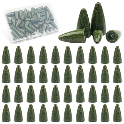 Bullet Fishing Sinkers Weights, 40pcs Slip Sinkers Worm Weights Painted Sliding Fishing Weights for Bass Fishing Pitching and Flipping Texas Rigs Carolina Rig Saltwater Freshwater - size: 1/2oz-40pcs, style: Green