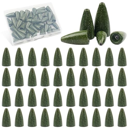 Bullet Fishing Sinkers Weights, 40pcs Slip Sinkers Worm Weights Painted Sliding Fishing Weights for Bass Fishing Pitching and Flipping Texas Rigs Carolina Rig Saltwater Freshwater - size: 1/4oz-40pcs, style: Green