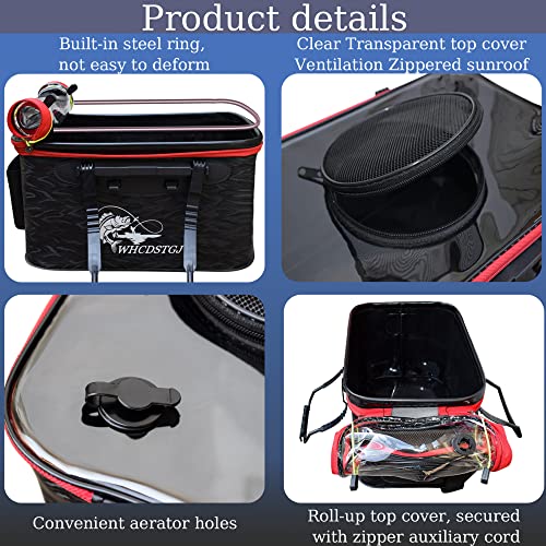 Foldable Transparent Top Cover - Multifunctional Minnow Bucket, Live Fish Container, Outdoor Camping Fishing Bag (Black, 6 Gallon) - color: Black, size: 6 Gallon