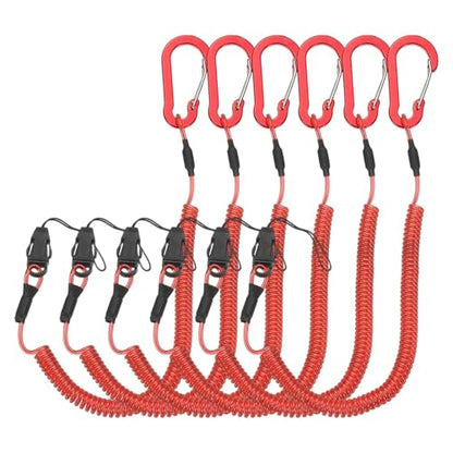 PATIKIL Coiled Lanyards with Buckle Retractable Safety Ring and Quick Release Detachable Buckle for Fishing Equipment - color: Red, size: 40 Inch