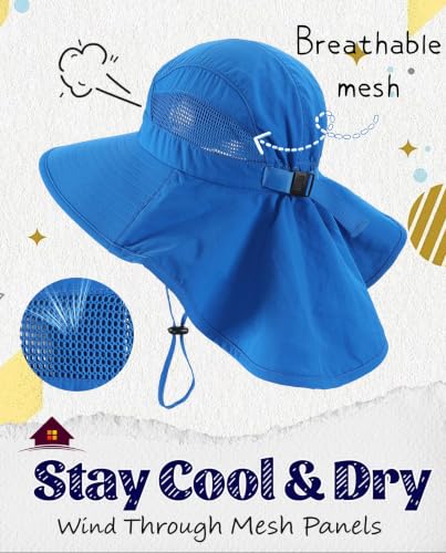 Home Prefer UPF50 Wide Brim Kids Sun Hat Neck Flap Boys Girls Sun Protection Hat for Beach Fishing - color: Royal Blue, size: 2-4T