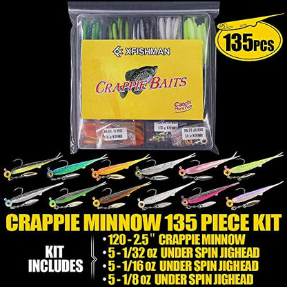 Crappie-Baits- Plastics-Jig-Heads-Kit-Shad-Minnow-Fishing-Lures-for Crappie-Panfish-Bluegill-40 &135 Piece Kit - color: CRAPPIE MINNOW 135 pc.KIT